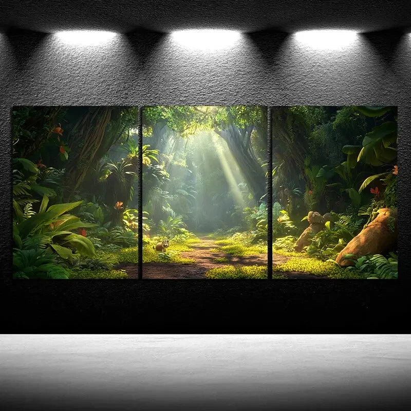 3pcs Sunshine in The Forest Botanical Metal Print Ready to Hang Art