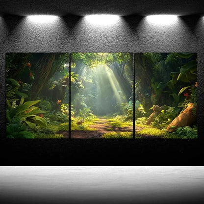 3pcs Sunshine in The Forest Botanical Metal Print Ready to Hang Art