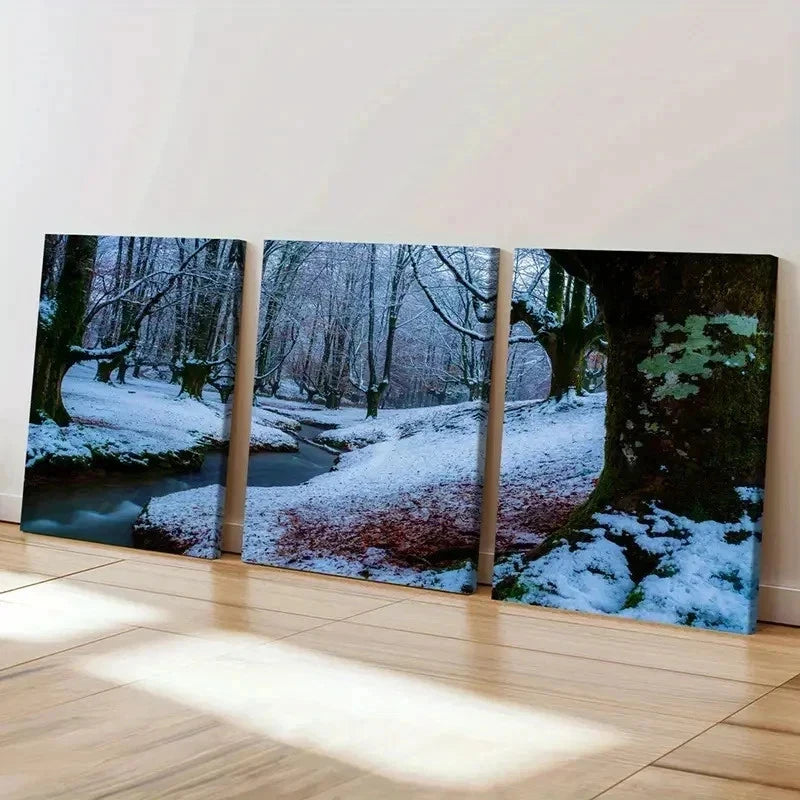 3pcs Streams Snow Scene Modern Wall Art Set Canvas Framed 40x60cm - High Quality Print 100% Australian Made Wall Canvas Ready to Hang