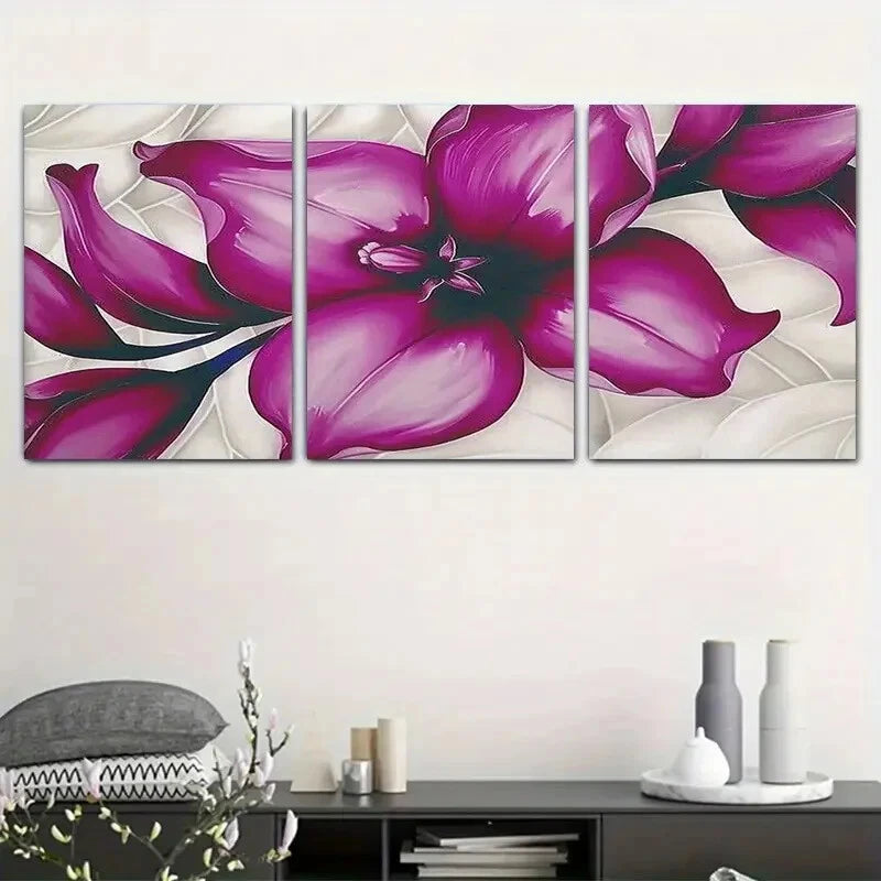 3pcs Vibrant Floral Design with White Accents Metal Print Ready to Hang Art