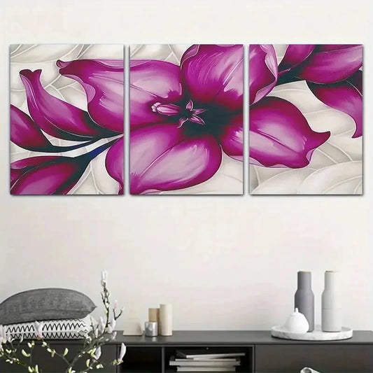 3pcs Vibrant Floral Design with White Accents Metal Print Ready to Hang Art
