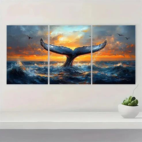 3pcs Whale Tail Original Art Animal Art AW Wall Art Set Canvas Unframed - High Quality Print 100% Australian Made Wall Canvas - Bella Home Decor