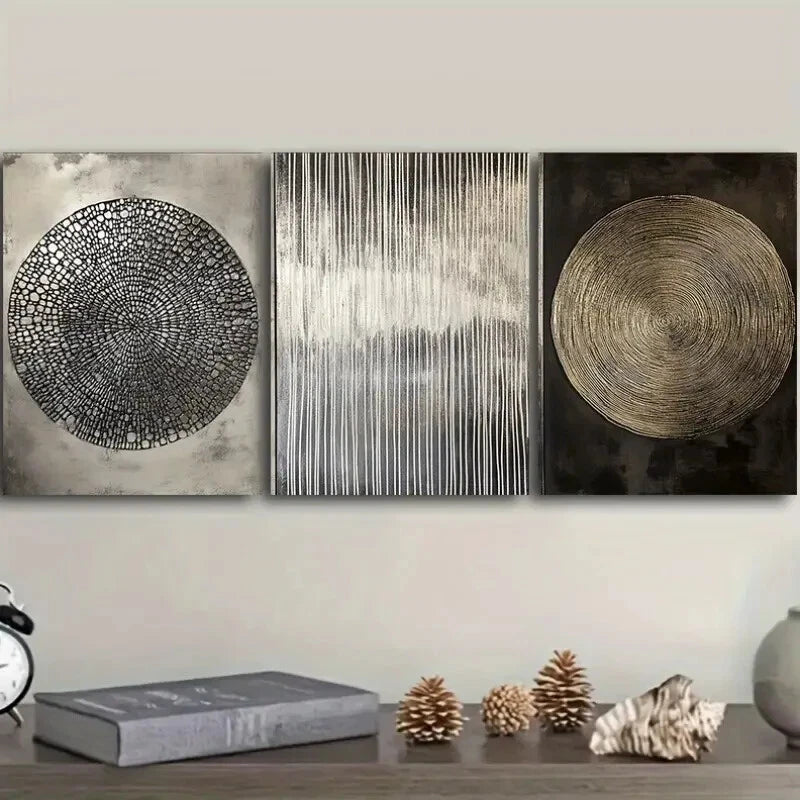 3pcs Abstract Metallic & Geometric Designs Metal Print Ready to Hang Art