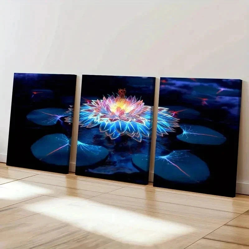 3pcs Colorful Lotus Flower Fantasy Floral Wall Art Set Canvas Framed 40x60cm - High Quality Print 100% Australian Made Wall Canvas Ready to Hang