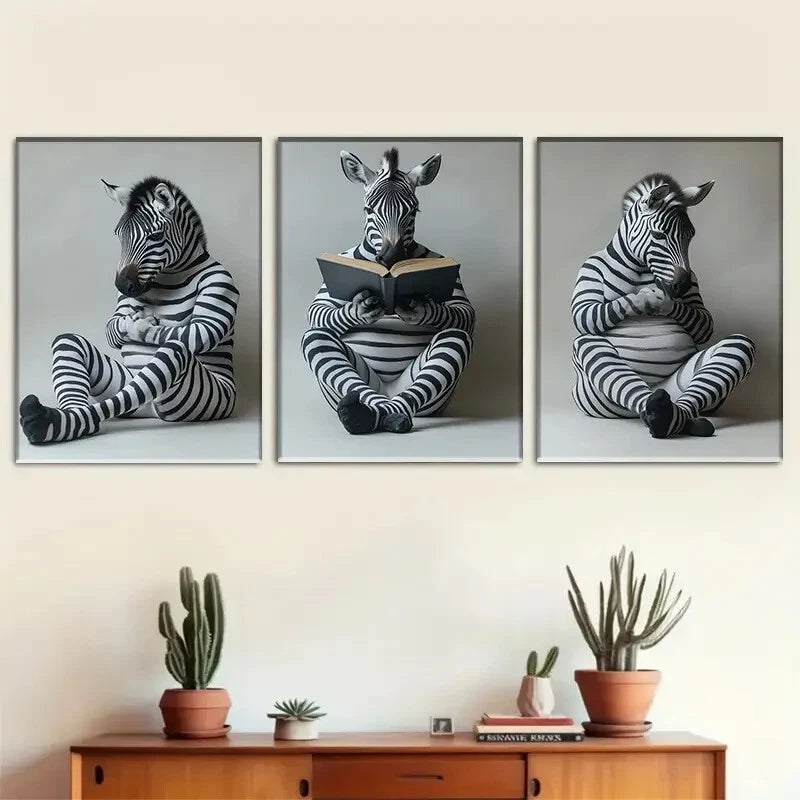 3pcs Adorable Three Zebra Décor Perfect Wall Art Set Canvas Framed 40x60cm - High Quality Print 100% Australian Made Wall Canvas Ready to Hang