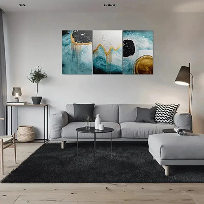 3pcs Minimalist Golden Accents Metal Print Ready to Hang Art