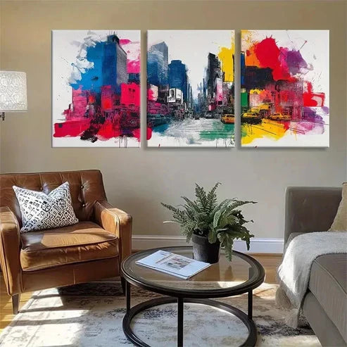 3pcs Vibrant Abstract Urban Street Scene Prefect Wall Art Canvas Unframed - High Quality Print 100% Australian Made Wall Canvas