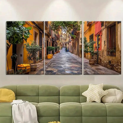 3pcs Vibrant Fruit Market Scene Potted Orange Metal Print Ready to Hang Art