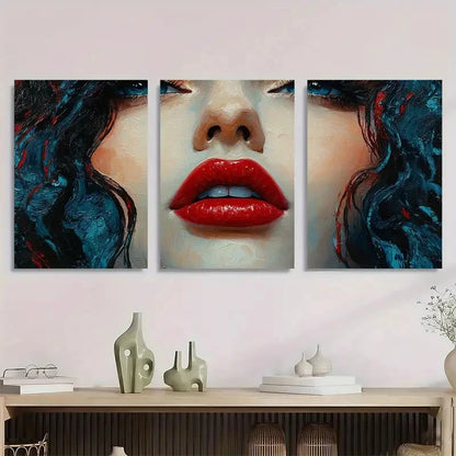 3pcs Red Lipstick Fine Whimsical Perfect Wall Art Set Canvas Framed 40x60cm - High Quality Print 100% Australian Made Wall Canvas Ready to Hang