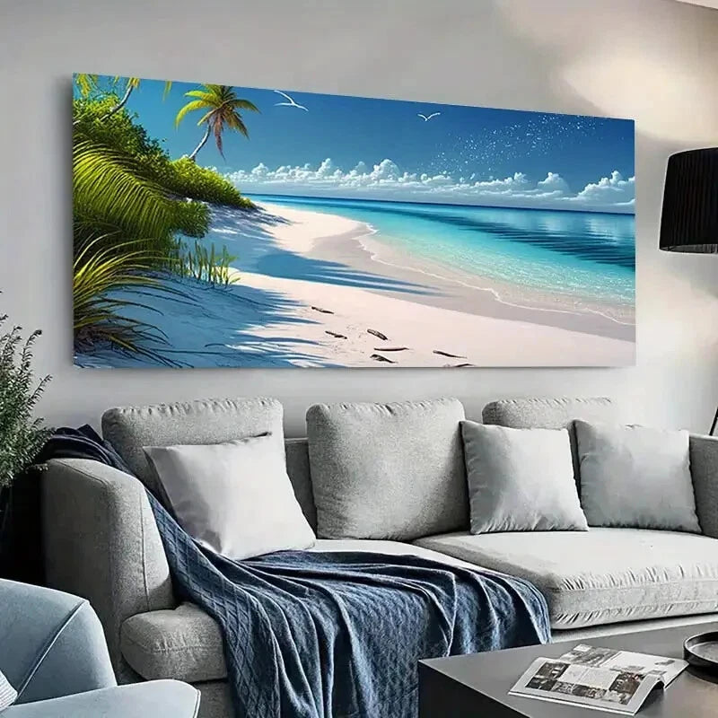 Modern White Sandy Beach wall canvas office home room framed 120x60cm - Bella Home Decor