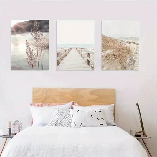 3pcs Coastal Beach Classic & Modern Boho Ocean Metal Print Ready to Hang Art