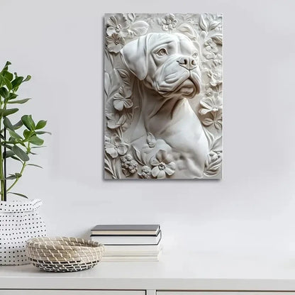 Magnificent White Boxer Dog Surrounded Painting 40x60cm Metal Print Ready to Hang