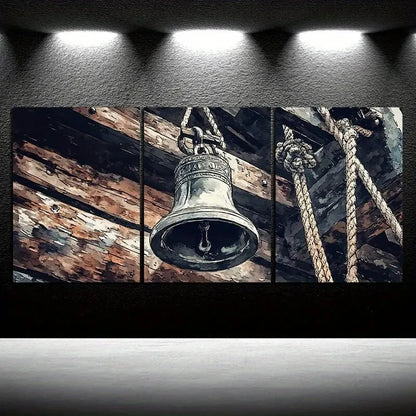 3pcs Corner Of The Ship Old Big Bell Metal Print Ready to Hang Art