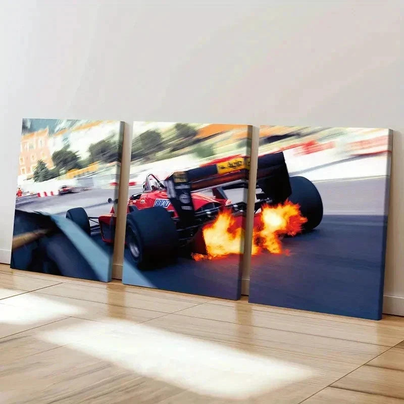 3pcs Formula 1 Racing Race Car Modern Wall Art Set Canvas Framed 40x60cm - High Quality Print 100% Australian Made Wall Canvas Ready to Hang