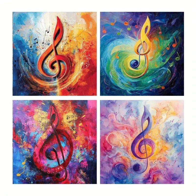 4pcs Music Notes Poster Wall Art Canvas Framed