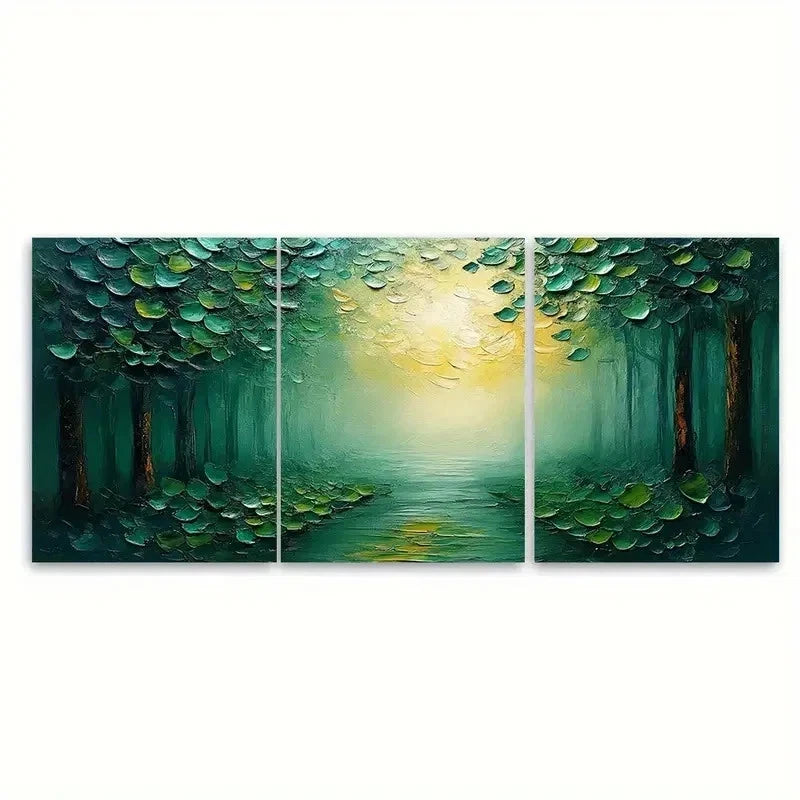 3pcs Large Green HJ Wall Art Set Canvas Framed 40x60cm - High Quality Print 100% Australian Made Wall Canvas Ready to Hang