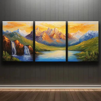 3pcs Golden Peaks Mountain Range Luxurious Wall Art Set Canvas Unframed - High Quality Print 100% Australian Made Wall Canvas