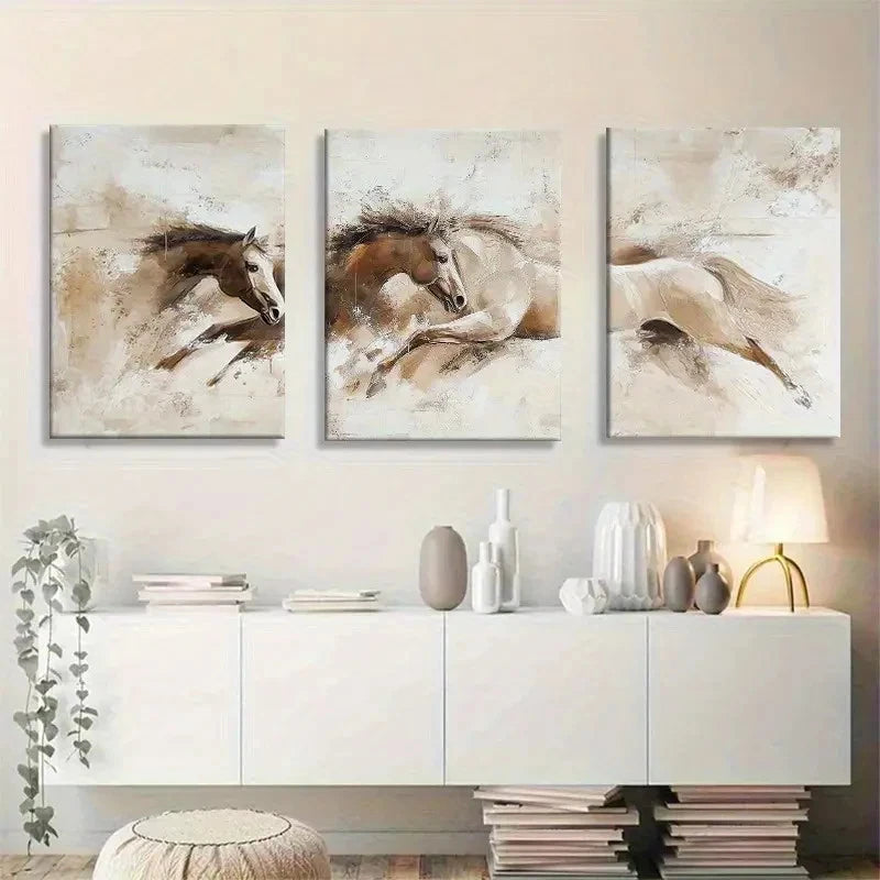 3pcs Brown and Beige Western Farmhouse Metal Print Ready to Hang Art