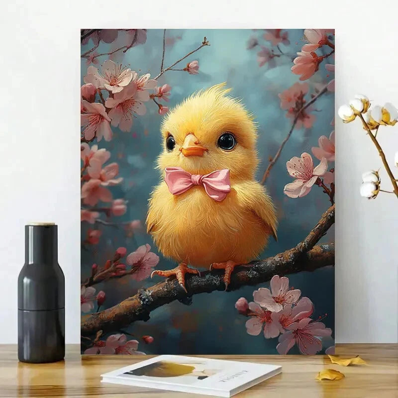 Cute Yellow Chick with an Adorable Pink Bow Sitting  40x60cm Metal Print Ready to Hang