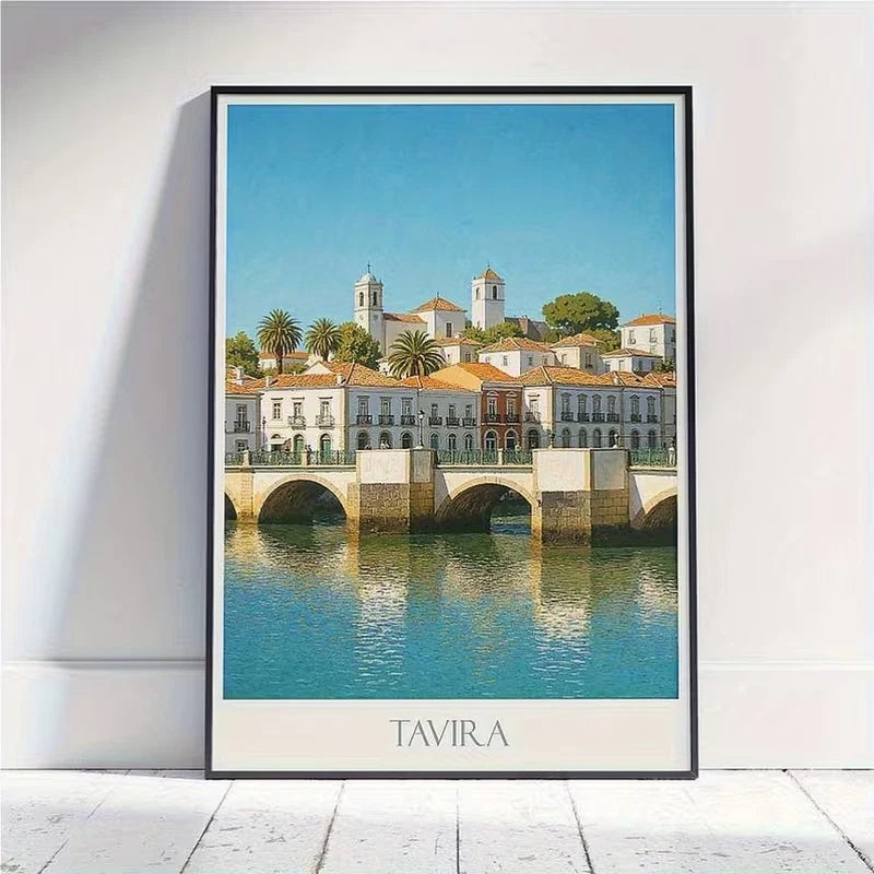 Tavira Portugal Vintage Algarve Cityscape Travel Poster Print Wall Art