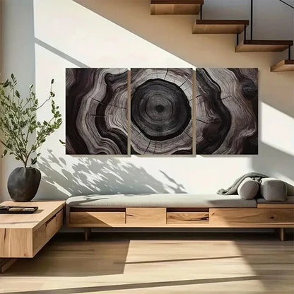 3pcs Deep Espresso & Beige Tree Ring Wall Art Canvas Unframed - High Quality Print 100% Australian Made Wall Canvas