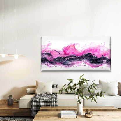 Pink And Black Ink Abstract Wall Art Canvas Office Home Room Framed 120x60cm