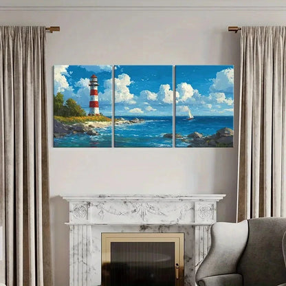 3pcs Australian Cape Moreton Lighthouse Wall Art Set Canvas Framed 60x90cm - High Quality Print 100% Australian Made Wall Canvas Ready to Hang