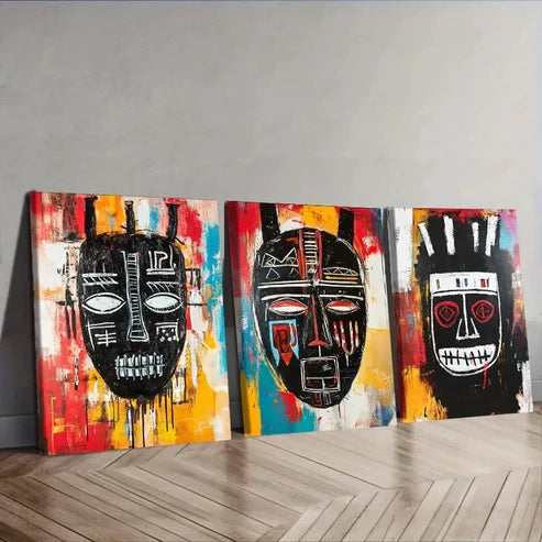 3pcs Featuring a Striking African Mask Wall Art Set Canvas Unframed - High Quality Print 100% Australian Made Wall Canvas