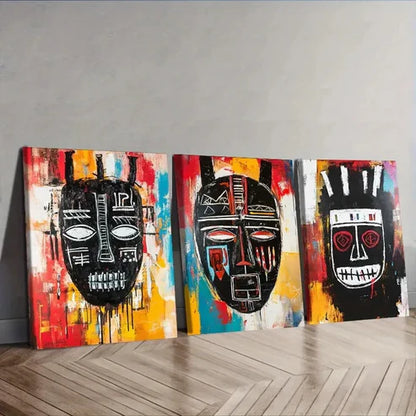 3pcs Featuring a Striking African Mask Wall Art Set Canvas Unframed - High Quality Print 100% Australian Made Wall Canvas