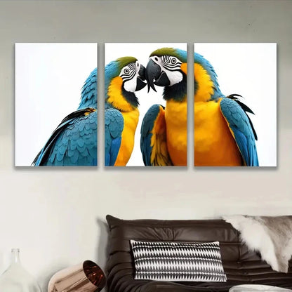 3pcs Blue And Yellow Parrots Wall Art Set Canvas Framed 50x70cm - High Quality Print 100% Australian Made Wall Canvas Ready to Hang