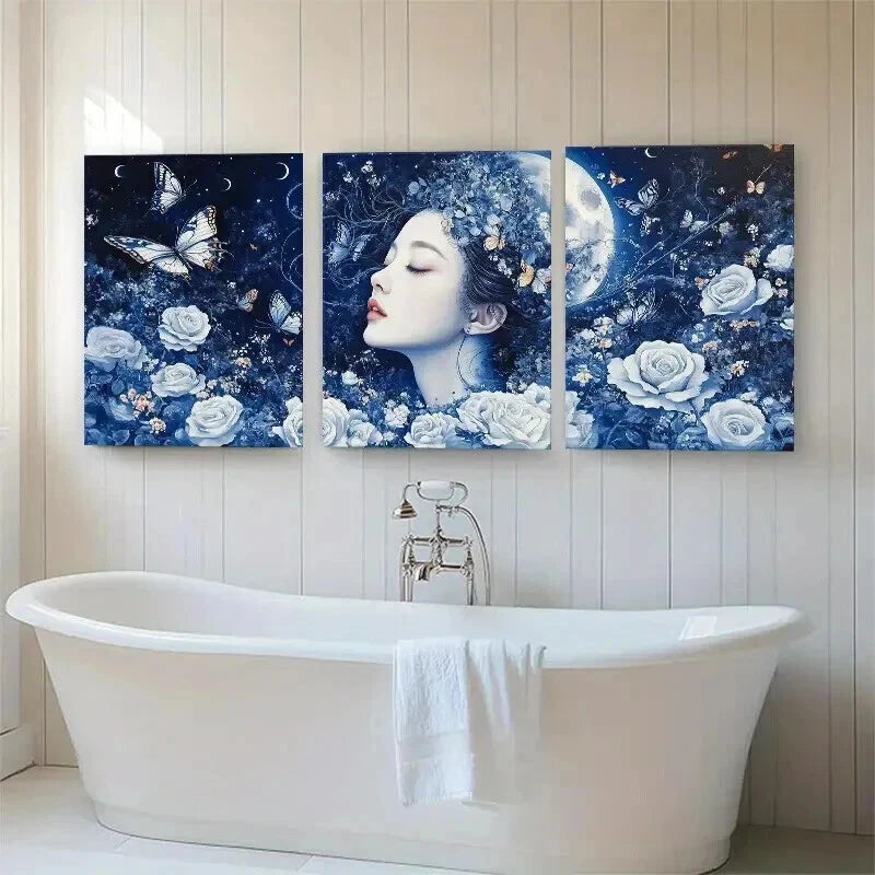 3pcs Enchanting Woman Butterflies Perfect Wall Art Set Canvas Framed 40x60cm - High Quality Print 100% Australian Made Wall Canvas Ready to Hang