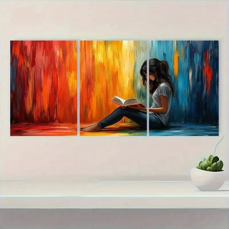 3pcs Vibrant Abstract Decor for Book Lovers S Wall Art Set Canvas Framed 40x60cm - High Quality Print 100% Australian Made Wall Canvas Ready to Hang