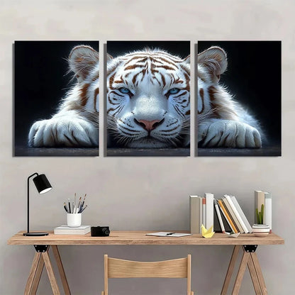 3pcs Modern White Tiger Animal Metal Print Ready to Hang Art