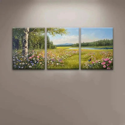 3pcs Vibrant Meadow with Flowers Décor Perfect Wall Art Set Canvas Framed 40x60cm - High Quality Print 100% Australian Made Wall Canvas Ready to Hang