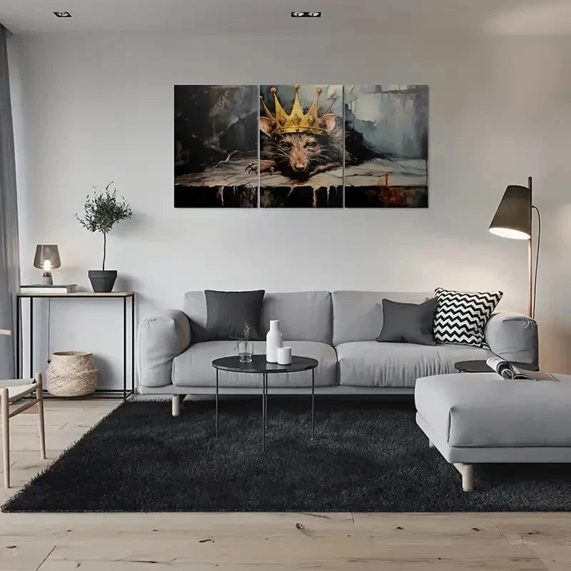 3pcs Golden Crowned Rat Animal Painting Metal Print Ready to Hang Art