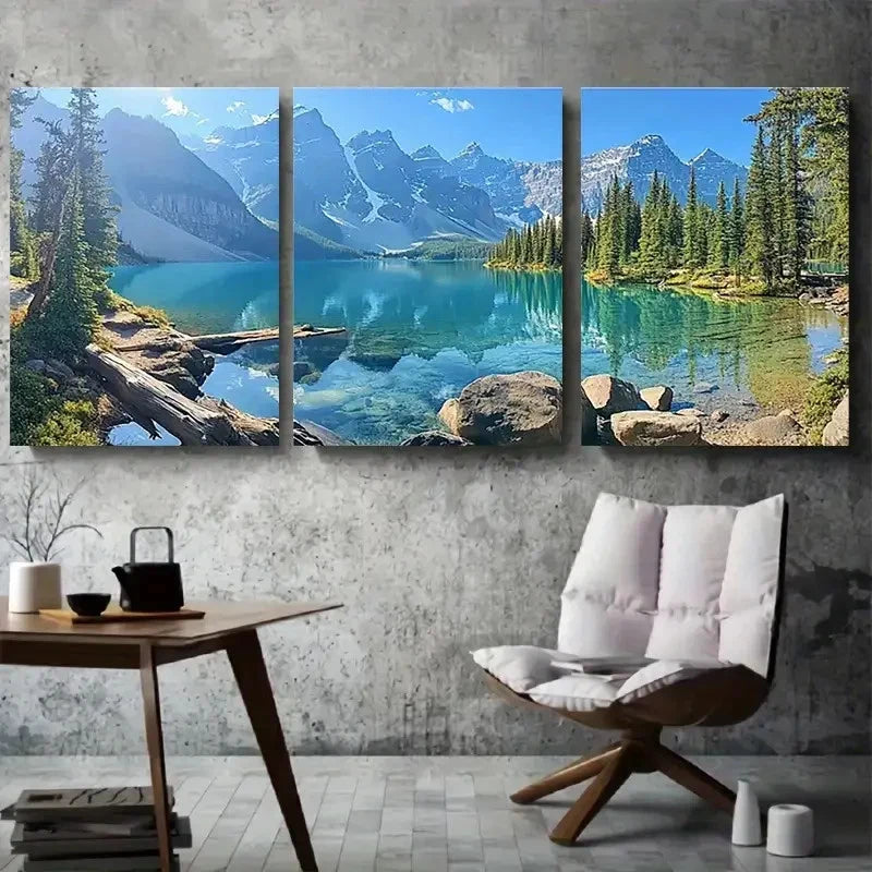 3pcs Tranquil Canadian Rocky Mountains Scene Metal Print Ready to Hang Art