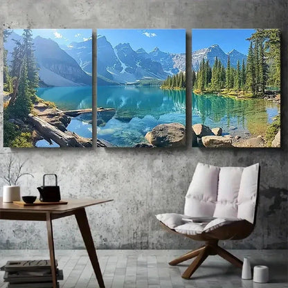 3pcs Tranquil Canadian Rocky Mountains Scene Metal Print Ready to Hang Art