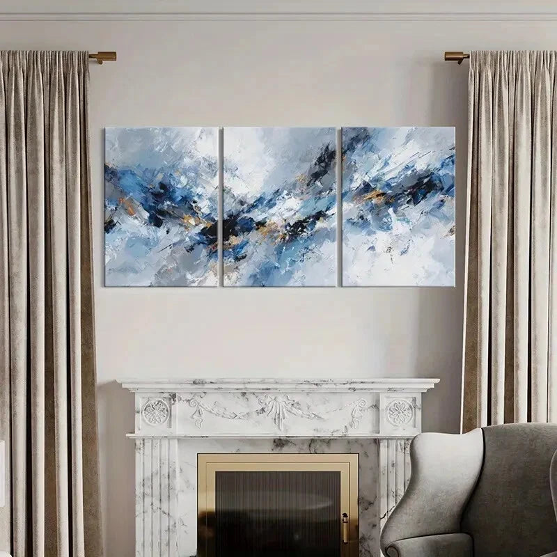 3pcs Abstract Art Blue White Textured Poster Metal Print Ready to Hang Art