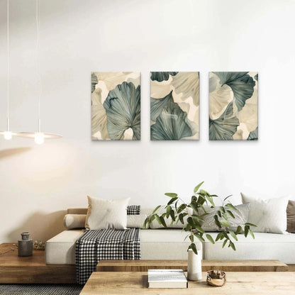 3pcs Modern Neutral Blue and Grey Leaves Wall Art Set Canvas Framed 50x70cm - High Quality Print 100% Australian Made Wall Canvas Ready to Hang