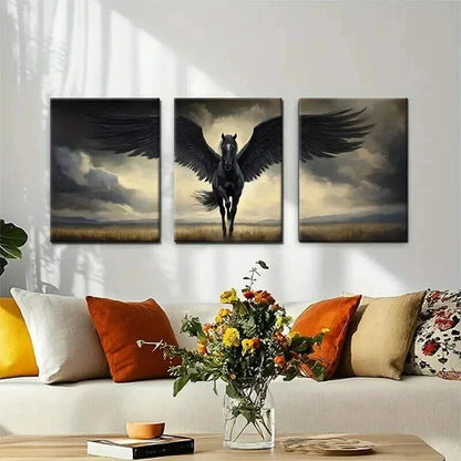3pcs Fantasy Mythical Winged Horse Soaring Wall Art Set Canvas Framed 40x60cm - High Quality Print 100% Australian Made Wall Canvas Ready to Hang