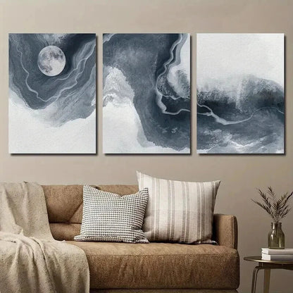 3pcs Abstract Watercolor Moon Style Wall Art Set Canvas Framed 40x60cm - High Quality Print 100% Australian Made Wall Canvas Ready to Hang
