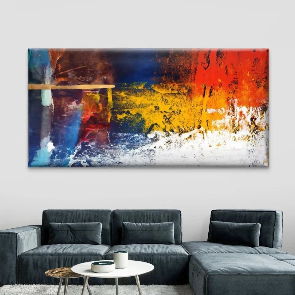 Abstract Red Blue Yellow Wall Art Canvas Office Home Room Framed 120x60cm