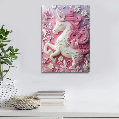 Cute Unicorn Heart Blossoms Painting 40x60cm Metal Print Ready to Hang
