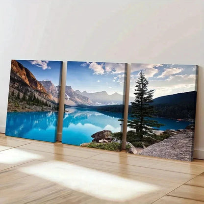 3pcs Vibrant Mountain Lake Scenery Tranquil Sky Wall Art Set Canvas Framed 40x60cm - High Quality Print 100% Australian Made Wall Canvas Ready to Hang