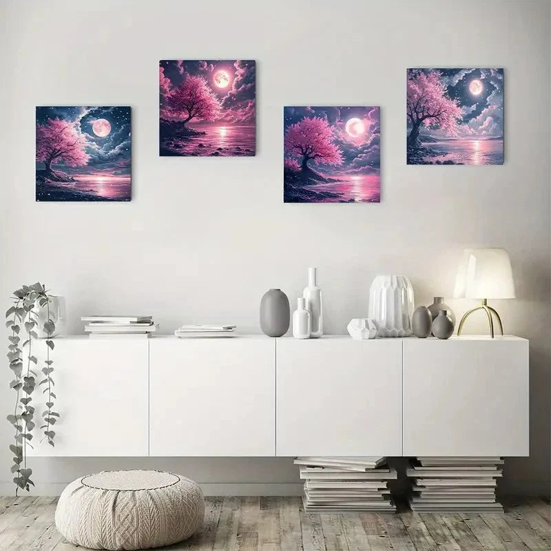 4pcsmangrove moon starry skyWall Art Canvas Framed