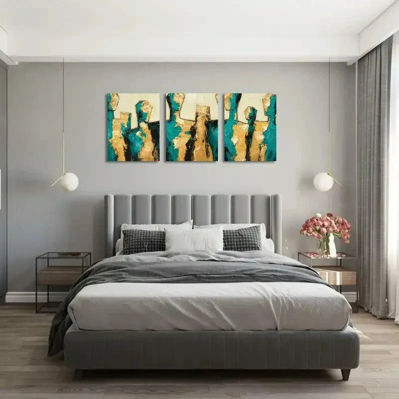 3pcs Modern Abstract Golden Green Metal Print Ready to Hang Art