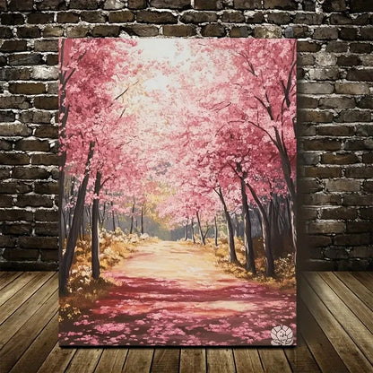 Vibrant Pink Blossoms & Lush Greenery Painting 40x60cm Metal Print Ready to Hang