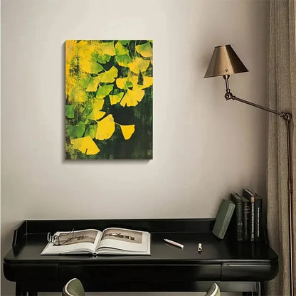 Vibrant Ginkgo Leaves in Yellow & Green Painting 40x60cm Metal Print Ready to Hang