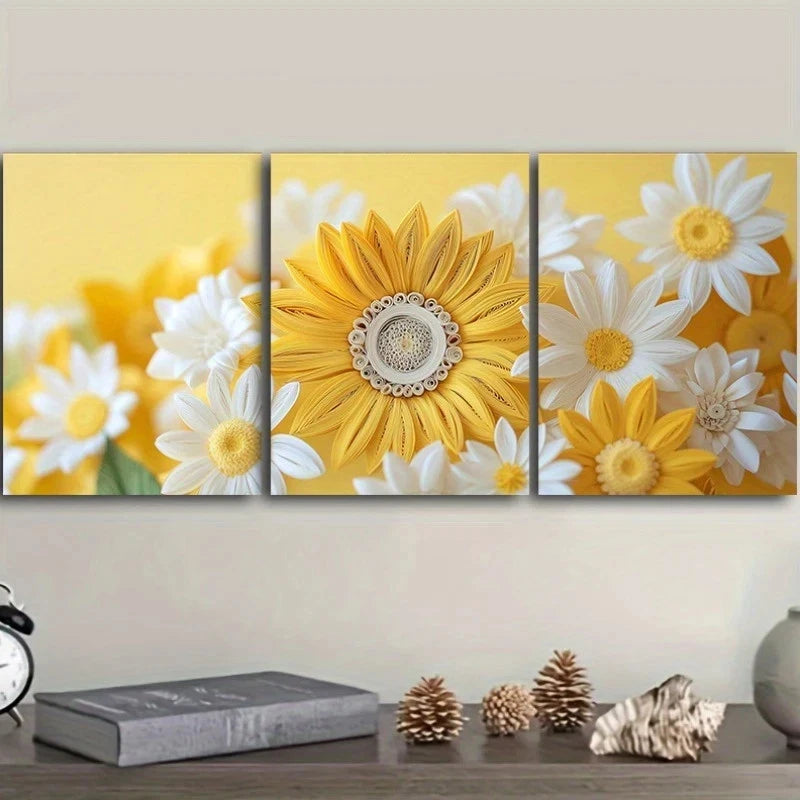 3pcs Sunflower and Daisy Classic Modern Style Metal Print Ready to Hang Art