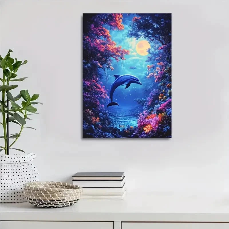Beautiful Vibrant Underwater Dolphin  40x60cm Metal Print Ready to Hang